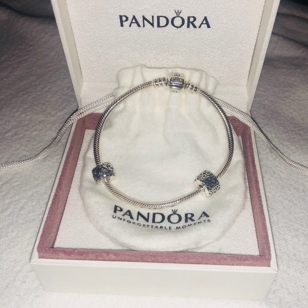 2 CHARMS & Pandora Sterling Silver Charm Bracelet